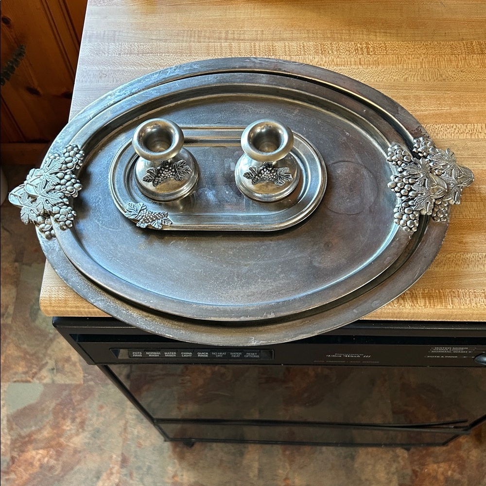 Elegant Silver Plated Serving Tray Set